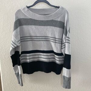 Lucky Brand Gray and Black Crew Neck Sweater with Stripes